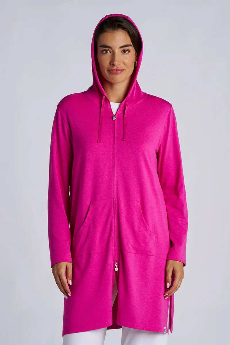Fuchsia Cabana Long Zip-Up Hoodie – Soft & Versatile