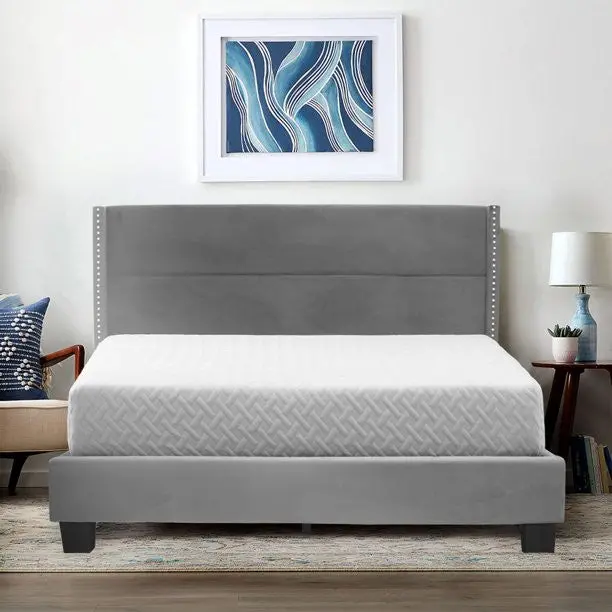 Giulia Velvet Queen Platform Panel Bed – Elegant Upholstered Design – Go Green Woods
