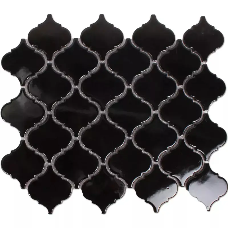 Glossy Black Arabesque Glass Mosaic Tiles