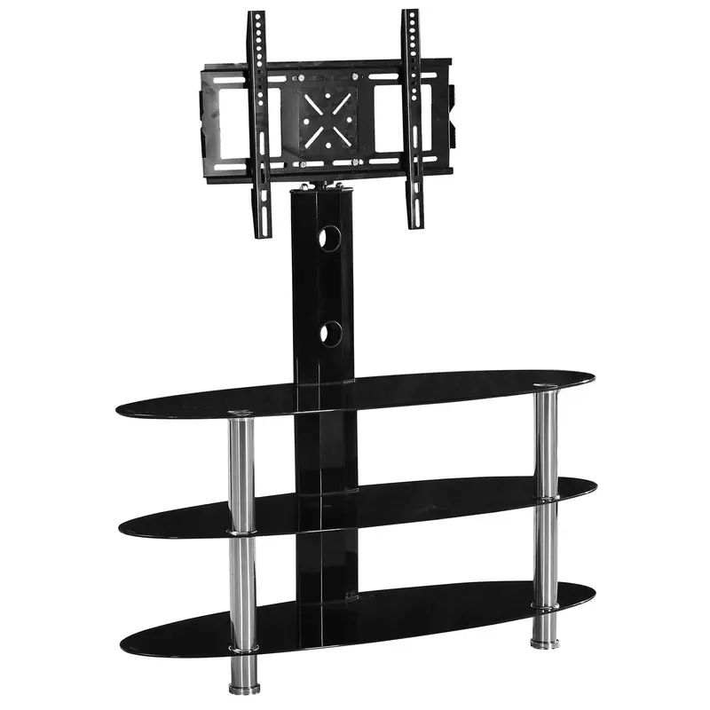 Go Green Woods Ava Oval Black Swivel-Mount Glass TV Stand for 55-Inch TVs
