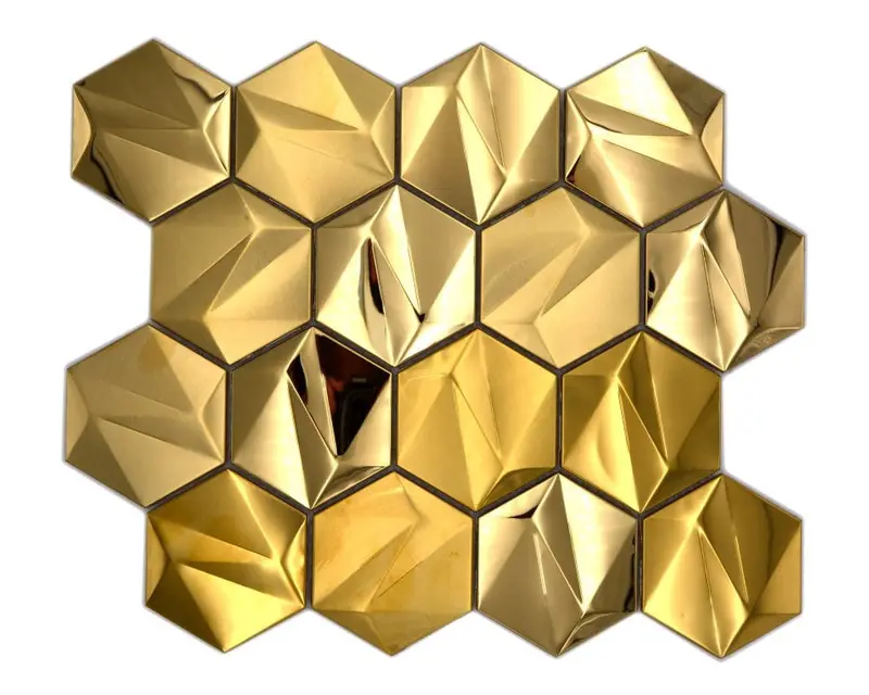 Gold 3D Hexagonal Metal Mosaic – 25 cm x 29 cm
