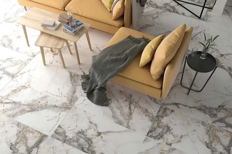 Golden Brown Polished Marble Tile – 600x600mm Warm-Tone Wall & Floor