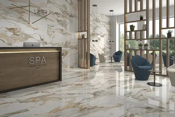 Golden Marble Look Porcelain Tile – 60x60cm