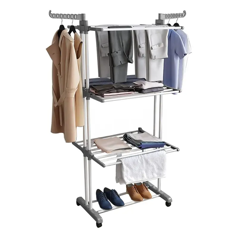 Grey 4-Tier Collapsible Drying Rack – Lightweight Foldable Laundry Horse