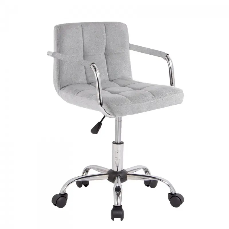 Grey Fabric-Upholstered Faux Leather Office Chair with Chrome Legs