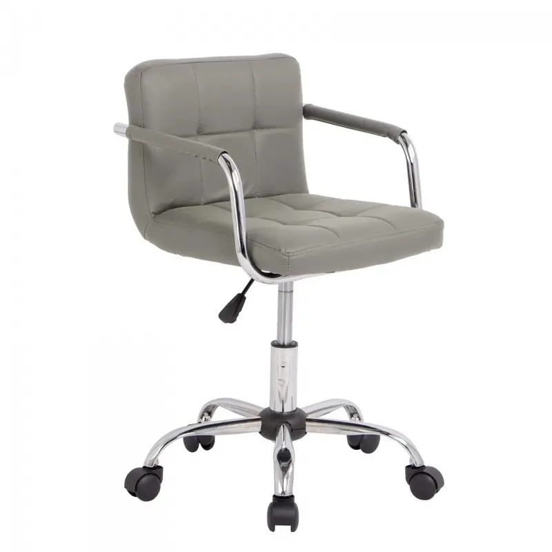 Grey Faux Leather Office Chair with Chrome Frame and Cushioned Seat
