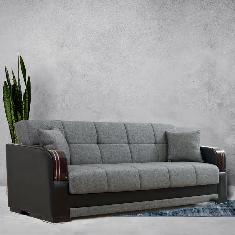 Hamilton Gray and Black Sofa Bed – Multi-Functional Convertible with Wooden Arm Details