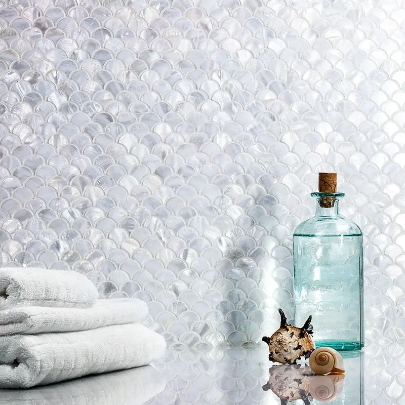 Handcrafted White Fish Scale Mother-of-Pearl Mosaic Tile – Bathroom, Kitchen & Spa Backsplash