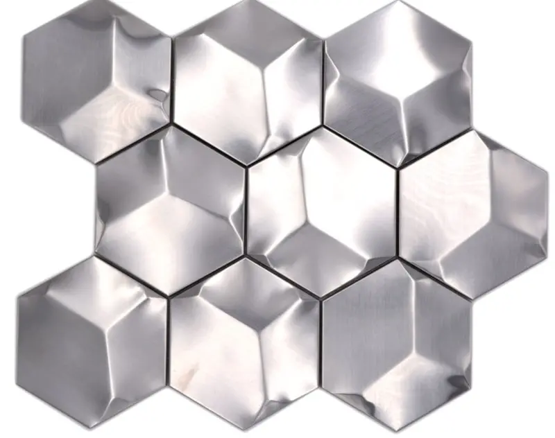 Hexagonal Metallic Silver Matte Mosaic Tile