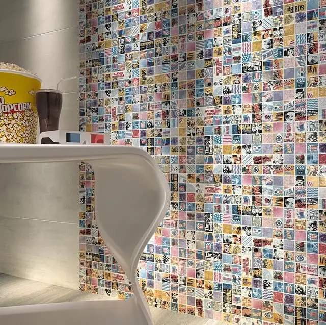 Hollywood Popcorn-Themed Glass Mosaic Tile – Retro Wall Accent