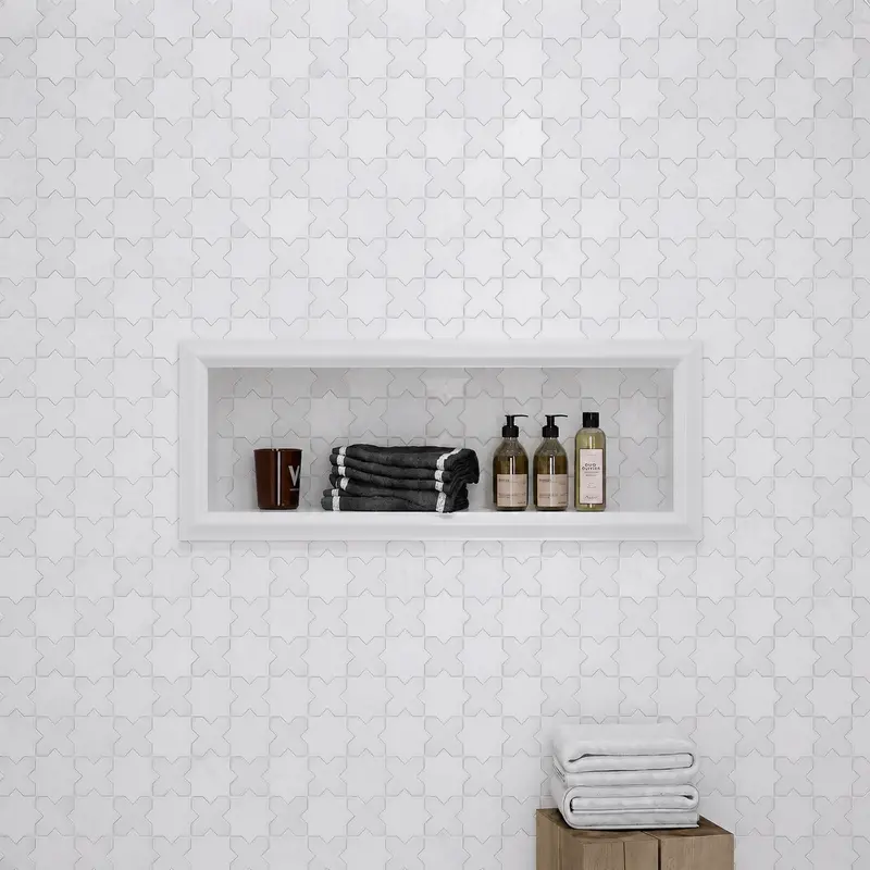 Ice White Moroccan Star-and-Cross Pattern Mosaic Tile