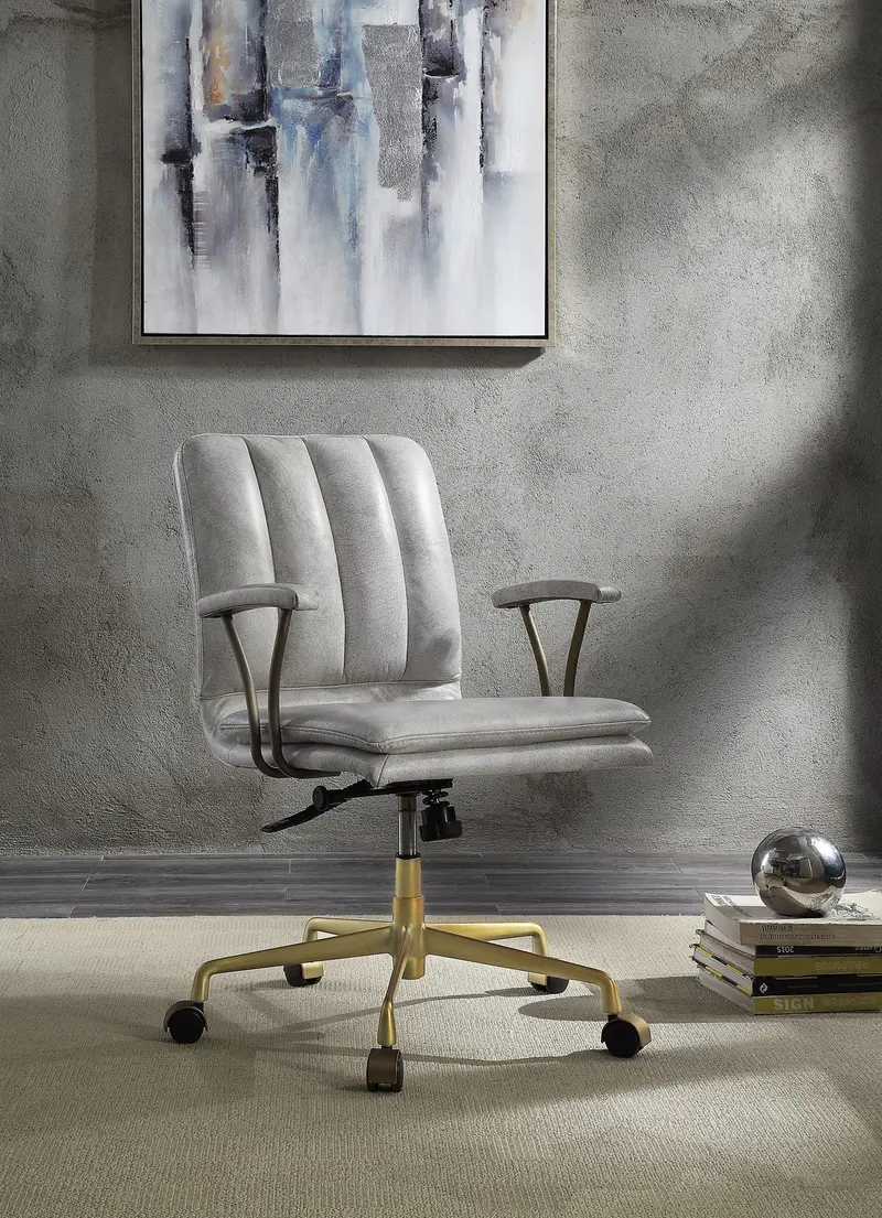 Ivory & Gold Luxury Leather Office Chair