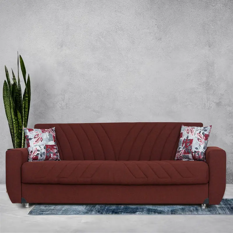 Jennifer Burgundy Convertible Sofa Bed – Sleeper Sofa with Premium Fabric Upholstery