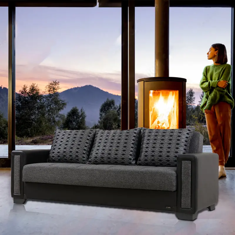 Jessi Gray Fabric Sofa Bed – Easy-Convert Living Room Sleeper