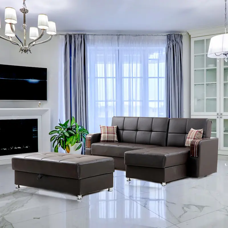 London Reversible Sectional – Brown Leather-Look