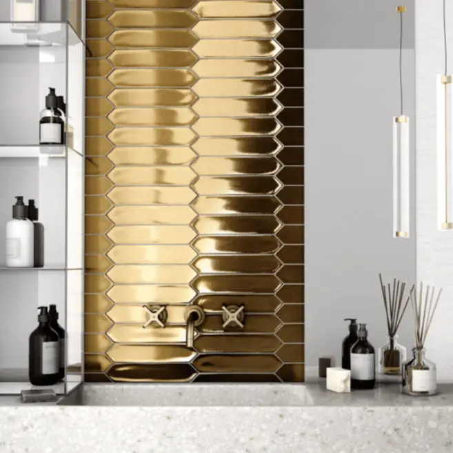 Luxor Antique Gold Glazed Wall Tile (5x25cm)