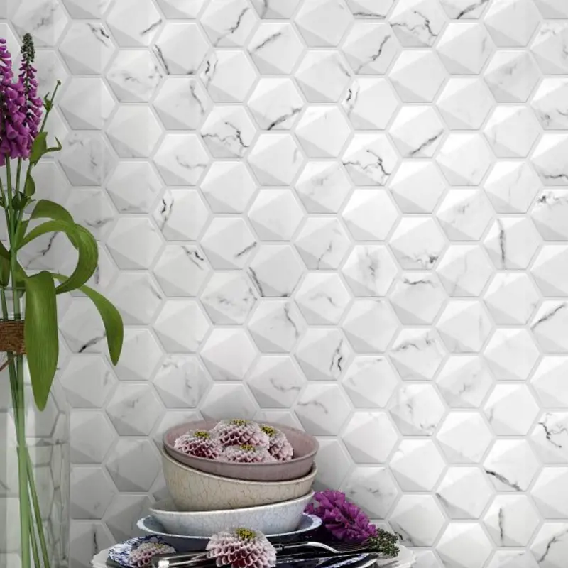 Matte-Finish Marble Hexagon Mosaic Tile