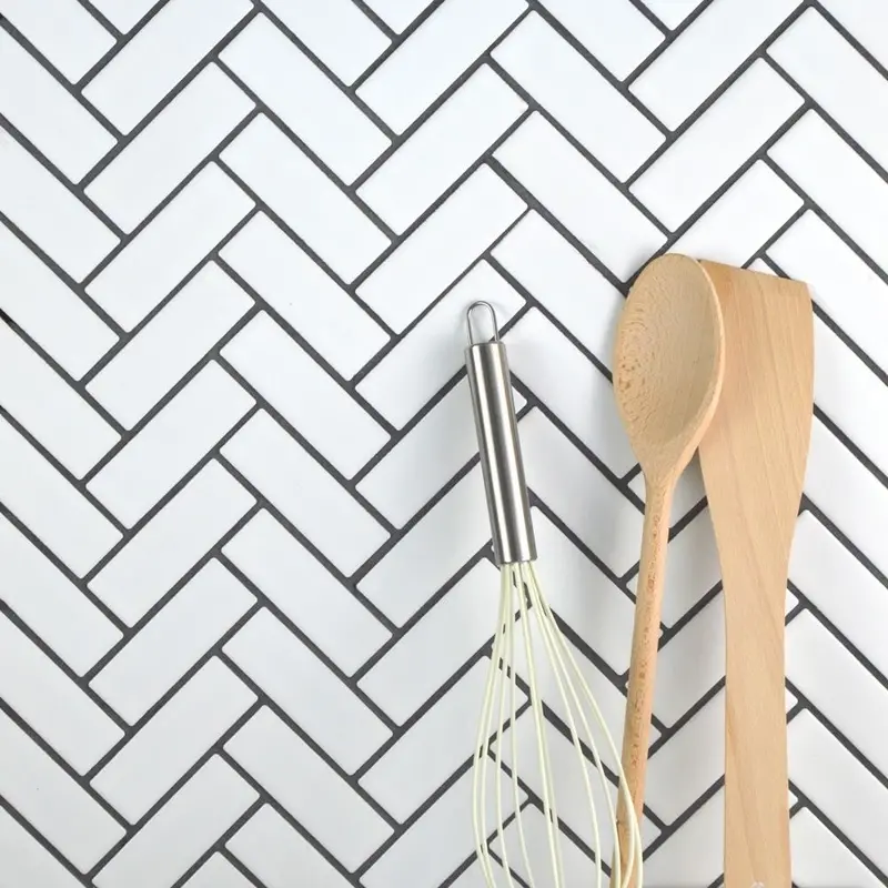 Matte White Herringbone Mosaic Tile – Wall & Floor Use