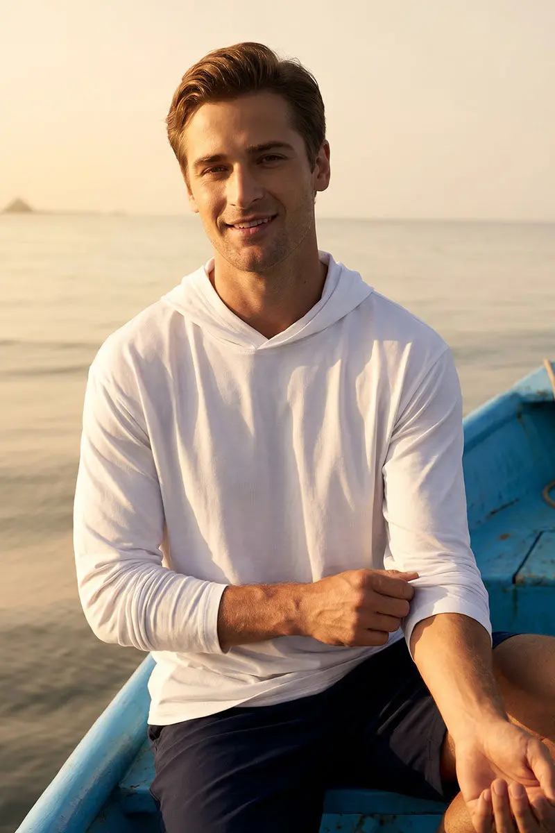 Men’s Morada Hoodie – Pima Sol Long Sleeve White Casual Sweatshirt