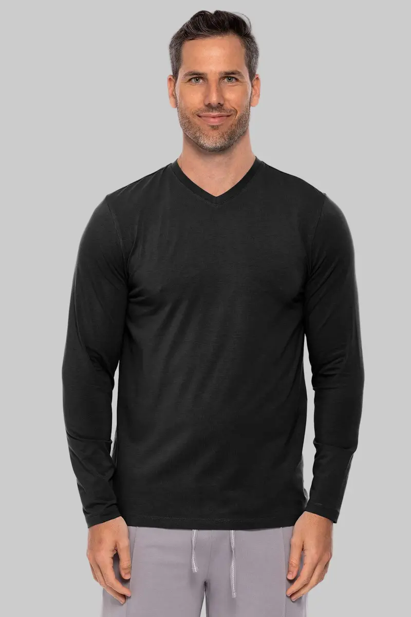 Men’s Morada V-Neck Long-Sleeve Everyday Tee – Black