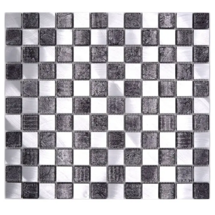 Metallic and Glass Chessboard Pattern Mosaic Tile