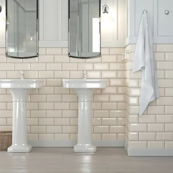 Metro Underground Almond Ceramic Wall Tile – Bevelled Edge, 200×100 mm