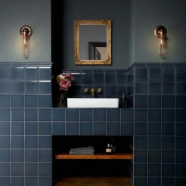 Midnight Blue Glossy Bevelled Wall Tile – 150×150 mm