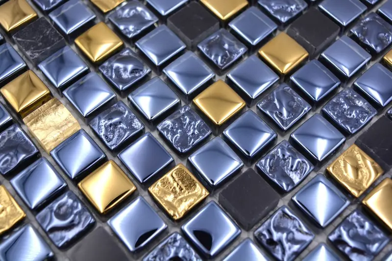 Midnight Sands Glass & Natural Stone Mosaic – Black & Gold
