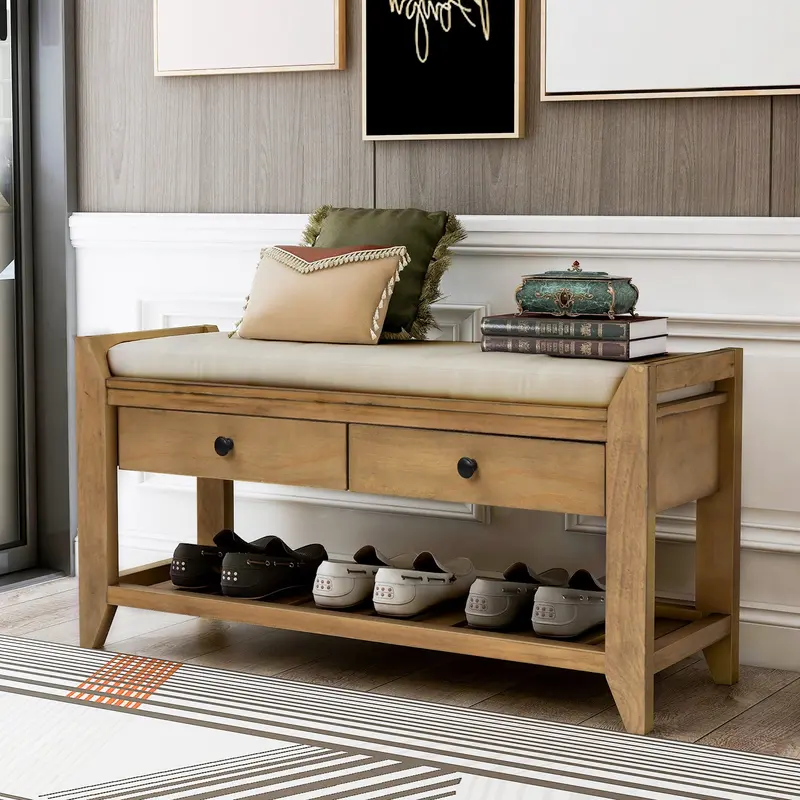 Modular Old Pine Entryway Bench with Hidden Storage