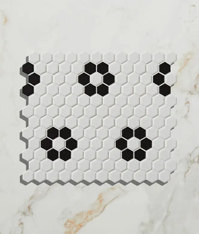 Mono Hex Daisy Porcelain Tile – 26x30cm Rustic-Chic Pattern