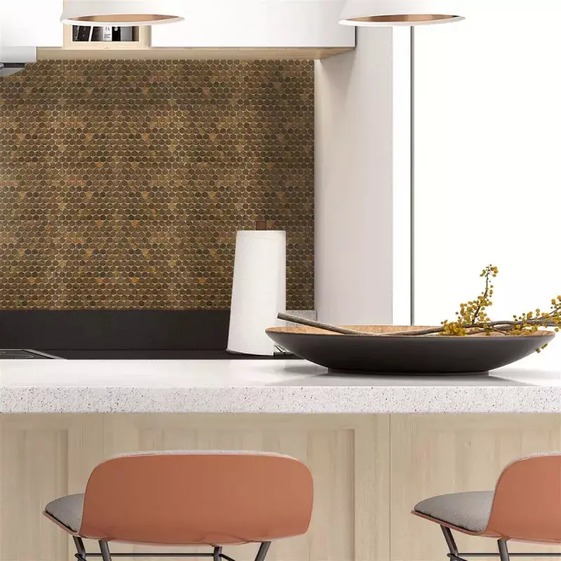 Myron Button-Penny Copper Metal Mosaic Tile