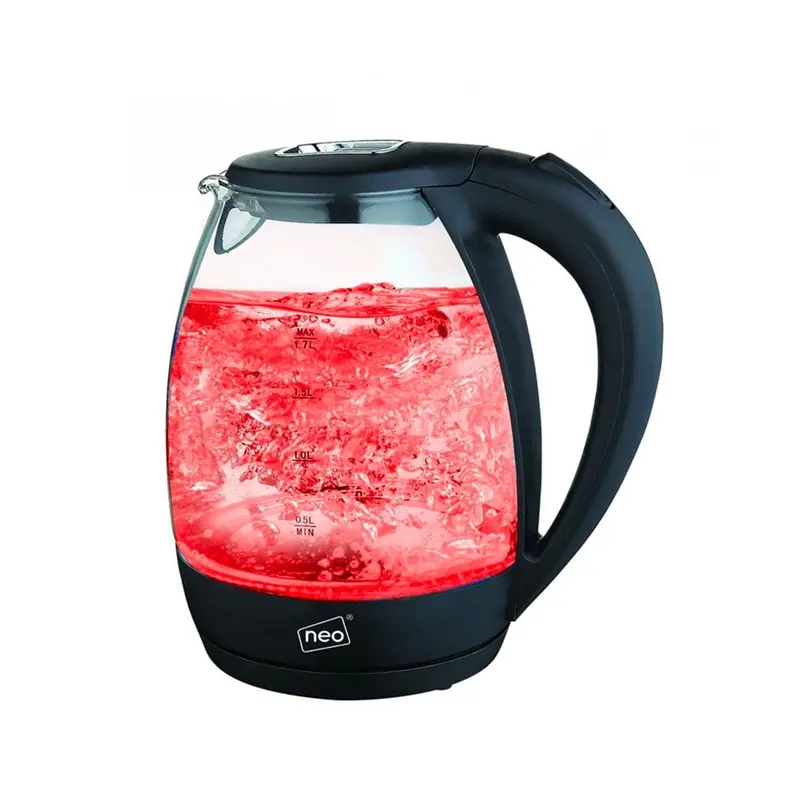 Neo 1.7L Red LED-Illuminated Borosilicate Glass Kettle