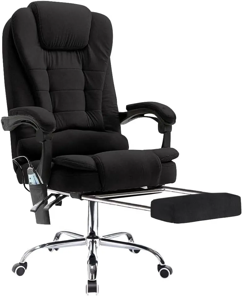 Neo Black Fabric Ergonomic Office Chair with Footrest and Built-in Massage System