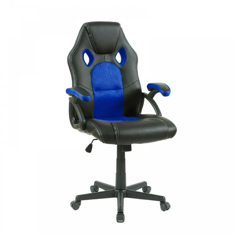 Neo Blue-and-Black Leather-and-Mesh PC Gaming Office Chair