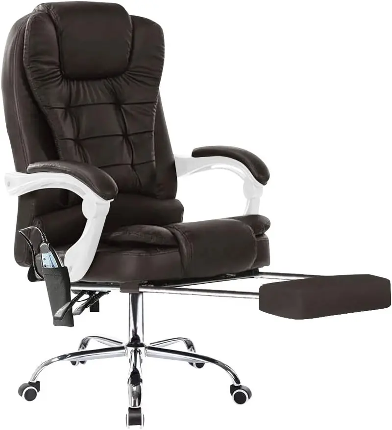 Neo Brown Faux Leather Office Chair with Massage Function and Adjustable Footrest