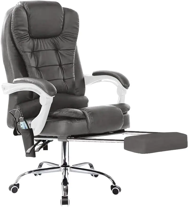 Neo Dark Grey Faux Leather Office Chair – Massage Function & Integrated Footrest