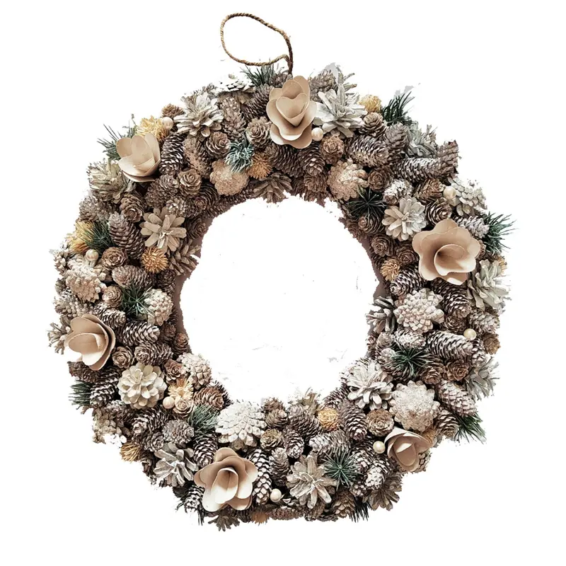 Neo Frosted Pinecone Wreath – 50cm Elegant Winter-Themed Holiday Decor