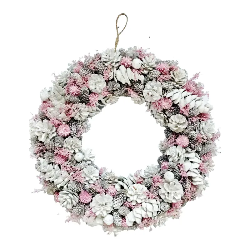 Neo Frosted Pink Flower Wreath – 50cm Luxury Festive Wall or Door Decoration