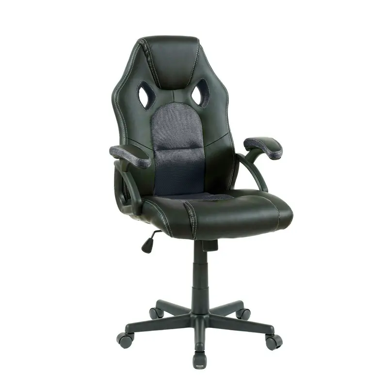 Neo Grey-and-Black Leather-Mesh Ergonomic PC Office Chair