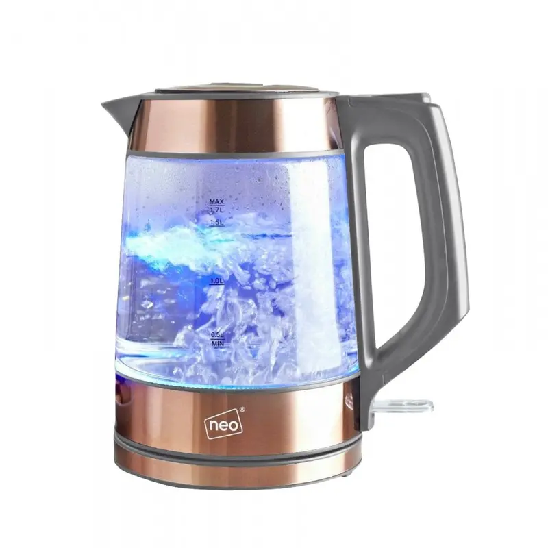 Neo Grey and Copper Cordless Glass Kettle – Nordic-Style Illuminated Electric Kettle