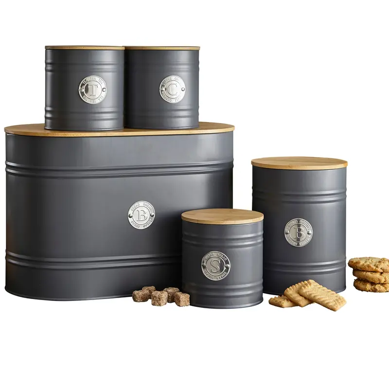 Neo Minimalist Grey Scandi Kitchen Canister Set – 5-Piece