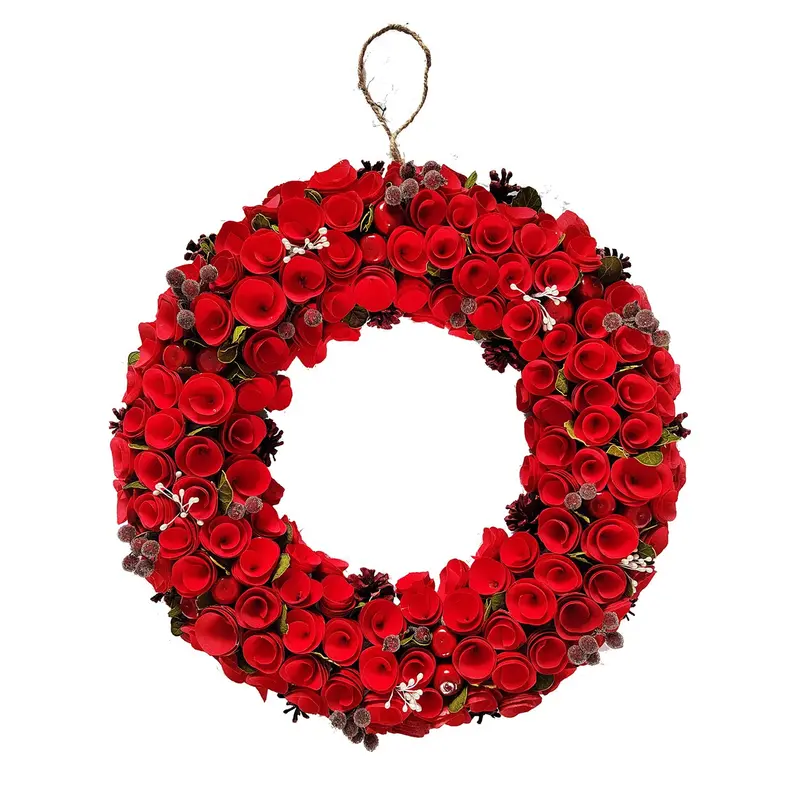 Neo Red Rose Wreath – 50cm Premium Festive Floral Wall Hanging
