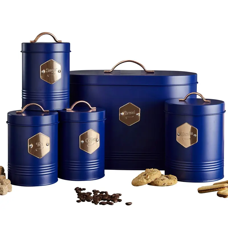 Neo Retro Matt Copper & Navy Kitchen Canister Set – 5-Piece