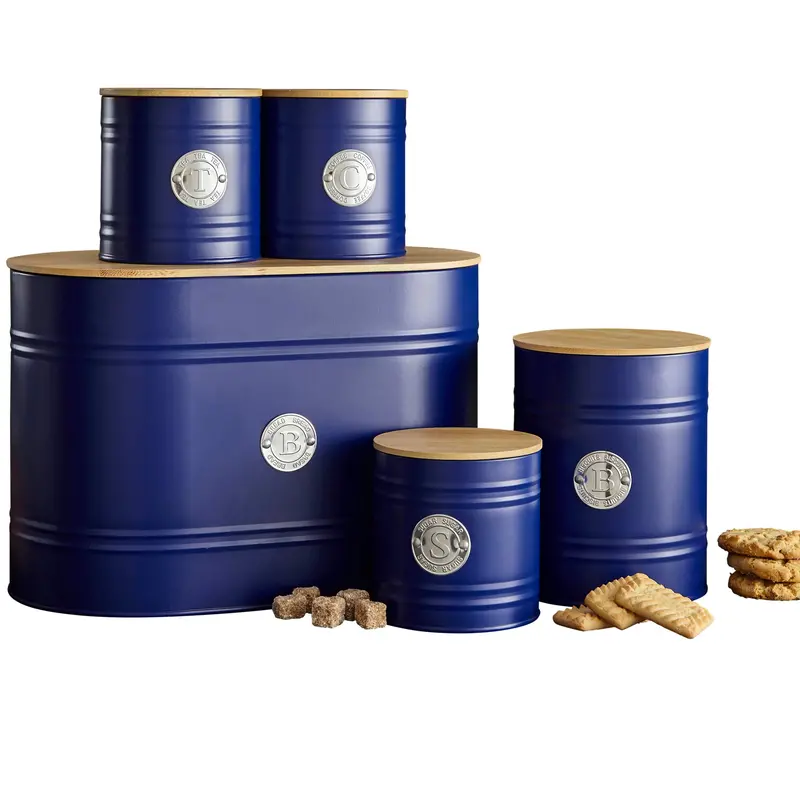 Neo Scandi-Inspired Navy Blue Ceramic Canister Set – 5-Piece