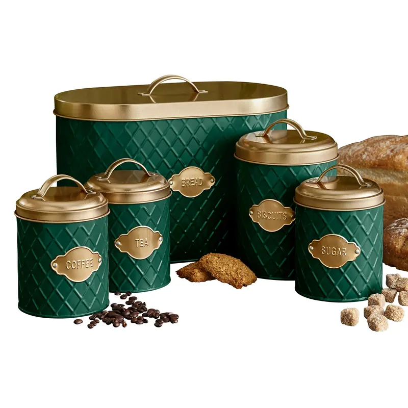 Neo Textured Emerald Green 5-Piece Embossed Kitchen Canister Collection