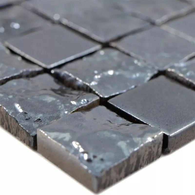 Obsidian Stone 3D Wall Mosaic – Deep Black Textured Ceramic Tile