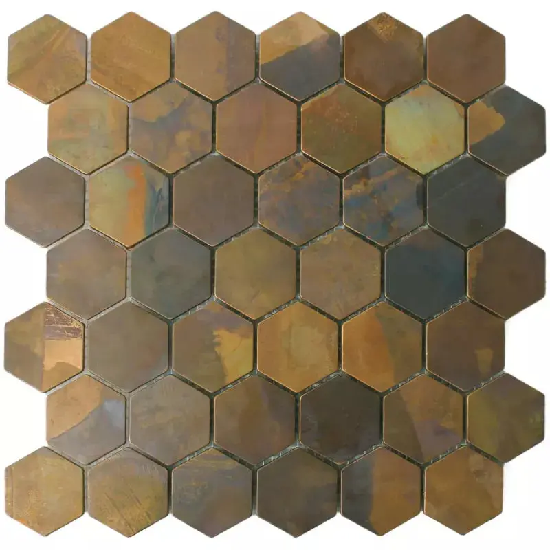 Oxidised Gold Hexagon Mosaic Tile – 5.1×5.9 cm, 29.5×30.5 cm Sheet