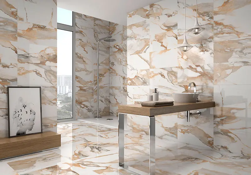 Piero Gold Marble Effect Porcelain Tile – 30x60cm