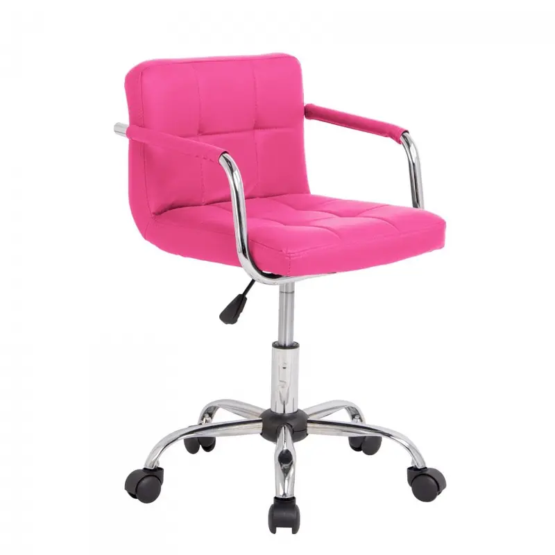 Pink Faux Leather Office Chair – Padded Seat & Chrome Base