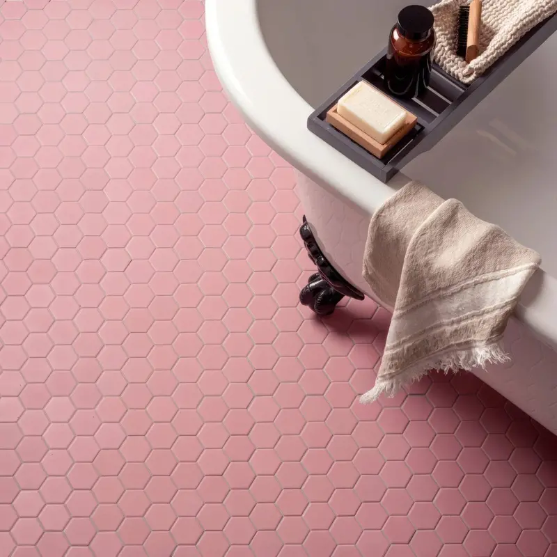Pink Hexagon Non-Slip Mosaic – Safety-Focused Bathroom & Wet Area Tile